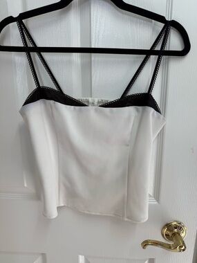 Reformation Melanie Top - White Cami with Black Contrast Trim